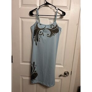 Athleta Medium Swim Dress Built In Bra Adjustable Spaghetti Straps Blue Floral